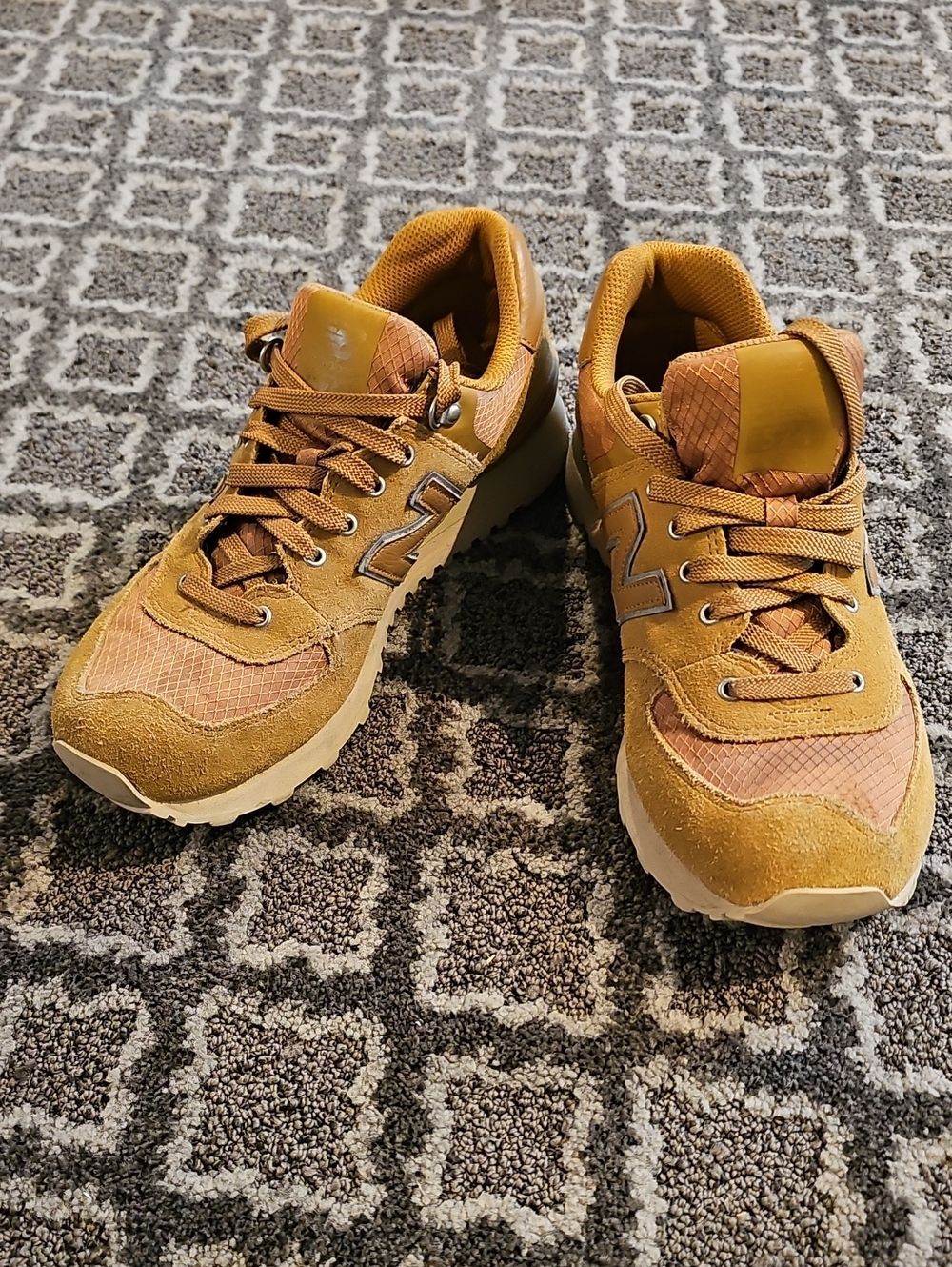 New Balance Men's Mustard Suede & Mesh Athletic Sneakers